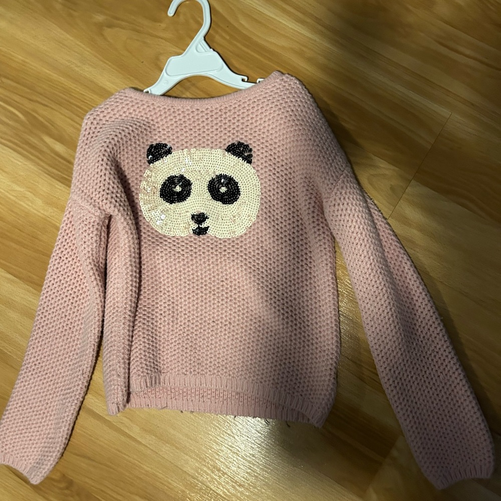 Pink Kids Sequin Panda Sweater
